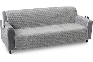 JEMIDI Ochraniacz na sofę 3-osobową z podłokietnikami 191 x 279 cm – pokrowiec na sofę, pokrowiec na sofę z poliestru – pokrowiec na sofę, można prać w pralce, dwustronny, szary