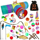 TWBEST Toys for Cats &ndash; Set of 33 Interactive with Tunnel, Mice, Catnip, Feather Wand, Fish, Balls and Bells