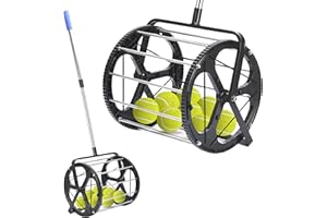 ‎EFFEKT MANUFAKTUR Effekt Manufaktur Tennisball Sammler/Rolle - 50+ Bälle Kapazität, Verstellbare Teleskopstange aus Metall - Geeignet für Alle Oberflächen - Schwarz mit Blauem Griff - 34.2 x 109.5cm
