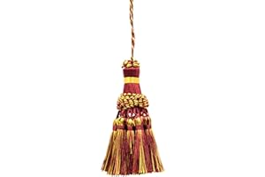 DÉCOPRO Noblesse Collection Elegant Hand Crafted 10cm (4") Key Tassel (Style# NKT-PY) Burgundy Gold Red Multicolor #1253 (Carmine Red, Yellow Gold, Dark Red) Individually Sold