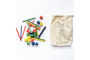 Chinchilla® Stacking Gioco di abilità | Multicolore | 16 bastoncini e coni | 1 cubo di legno | istruzioni incluse in sacchetto di cotone ecologico | legno sostenibile