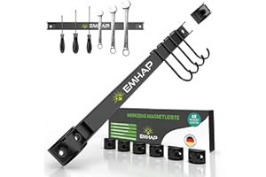 EMHAP© Magnetleisten Werkzeughalter EXTRA STARK 4er Set je 46CM lang Universal Magnetschiene Werkzeug Organizer - Magnetleiste Werkzeug Halterung inkl. 4x Haken zum einhängen + 8x Verbindungsstücke