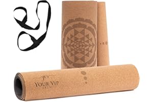 YOUR VIP SKIN YVS®– Tappetino Yoga Sughero, Tappeto Yoga Antiscivolo, Yoga Mat Antiscivolo, Tappetino Yoga Professionale, Materassino Yoga Ecologico, Tappetino Yoga con Allineamento, Yoga Mat Cork