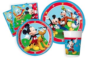 Ciao Kit Table Fête Party Disney Mickey Rock the House pour 8 personnes (44 pièces: 8 assiettes en papier Ø23cm, 8 assiettes en papier Ø20cm, 8 gobelets 200ml, 20 serviettes en papier 33x33cm)