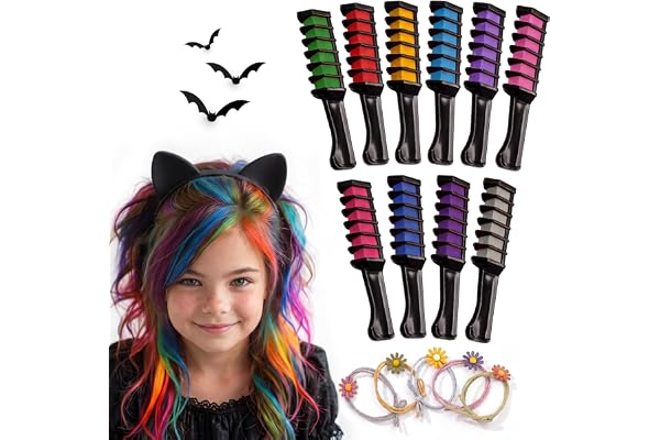 Magicat Premium hårkrita set I Halloween 2025 Edition I 10 nyanser för halloweenkostym I inkl. 5 hårgummi! Barnvänlig och tvättbar I hårkrita för flickor