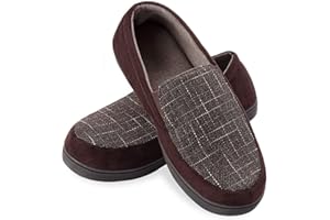 Zizor Men's Suede Moccasin Slippers, Cozy Memory Foam House Shoes with Anti Skid Rubber Sole