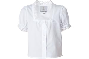 Ramona Lippert Kinder Trachtenbluse Lara in Weiß – Mädchen Dirndl Bluse mit Knopfleiste & Spitze