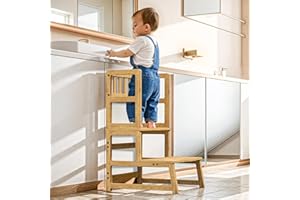COSYLAND Torre Montessoriana per Bambini 2 in 1 - Torretta Montessoriana con protezione rimovibile, si trasforma in scaletta, capacità 136 kg per cucina/bagno/soggiorno/cameretta(Naturale)