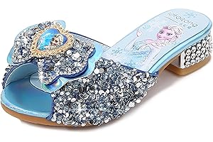 Monissy ELSA Prinzessinnenschuhe mit Absatz für Mädchen Kinder Slipper mit Pailletten Kristalle Pantoffeln für Kindergarten Geschen Geburtstagsfeiern Halloween Verkleidung Freizeit Zuhause, Blau, 30