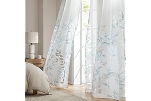 Madison Park Cecily Semi Sheer SINGLE Panel Window Curtain Burnout Botanical Print, Easy To Hang, Fits up to 1.25" Diameter Rod, 50x84, Leaves Aqua