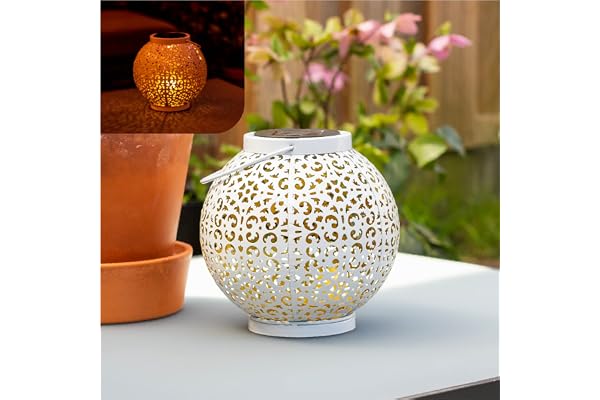 Gadgy Lumière solaire exterieur en métal blanc | Lanterne blanche décoratif | Lampe d'extérieur avec design oriental et effet d'ombre