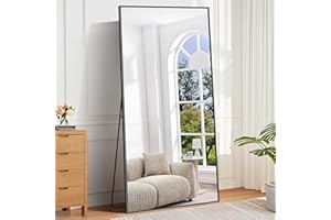 BONEWEI Full Length Mirror, 192x85cm Full Body Mirror, Rectangular Standing Mirror Black Aluminum Frame, Large Floor Mirror Standing Hanging or Leaning Against Wall for Bedroom Livingroom Dressingroom