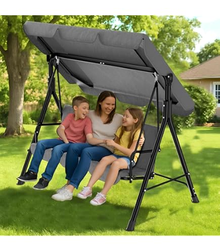 Yaheetech Gartenschaukel Mit Dach – 3-Sitzer Hollywoodschaukel, Verstellbares Sonnendach, Bis 250 Kg – Schwarz