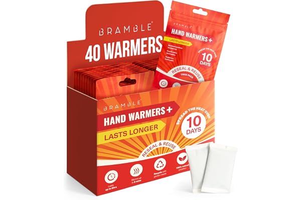 BRAMBLE 20 handvärmare återanvändbara (8 timmars värme över 10 dagar) – fickvärmare dynor för golf, vandring, sport