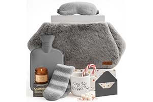 SEASONAL STREET Geschenkset frauen - Heiße Schokolade Geschenkset mit Grau Wärmflaschengürtel, Flauschige Socken, Tasse, Duftkerze, Schlafmaske und Malbuch mit Bleistift - Geschenkset Weihnachten