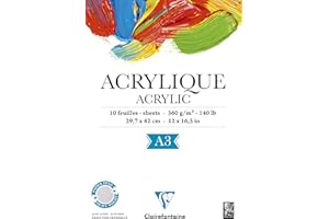 Clairefontaine 96309C - Bloc de papel dibujo pintura acrílica - 10 hojas - 29,7x42 cm - 360g - Blanco