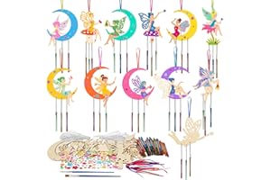 HONMOK 12pcs Manualidad de Madera para Pintar de Bricolaje niños Hada Navidad Carillón de Viento de Madera con Pegatinas Campana Hadas de Graffiti Ocio Creativo DIY Arte Decoración Colgante Regalo