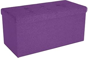 Intirilife Banco plegable 76x38x38 cm en VIOLETA - Asiento cubo con tapa y espacio de almacenamiento de tela con huecos - Asiento cubo reposapiés plegable caja de almacenamiento cofre asiento taburete