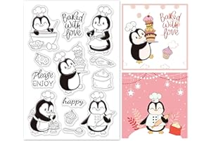 GLOBLELAND Timbro Silicone Pinguino Timbri Trasparenti Pinguino Timbri Journaling in Silicone Trasparente per la Creazione di Biglietti e Decorazioni per Scrapbooking