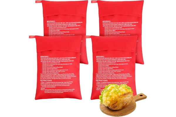 Bewudy 4 stycken mikrovågsugnar potatispåsar, Potato Bag Microwave återanvändbar mikrovågsugnspåse potatispåse köksväska mikrovågsugn potatissmatlagningsväska mikrovågsugnspåse för ugnspotatis