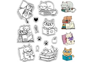 CRASPIRE Gatto Timbri Trasparenti Cartone Animato Animale Libro Cuore Riutilizzabili Retro Trasparente Sigilli in Silicone per Timbri Fai da Te Scrapbooking Forniture per Diario Creazione di Carte