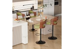 Hawthyhome Bar Stools Set of 4 |Bentwood Swivel Barstools with Back & Footrest • PU Leather Upholstered BarChair for Kitchen, Dining Room • Green
