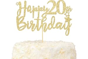 LOVENJOY Decoration Gateau Anniversaire 20 Ans Doré Glitter Cake Topper Happy 20th Birthday Deco Gateau Pour Décoration 20e Fête D'anniversaire