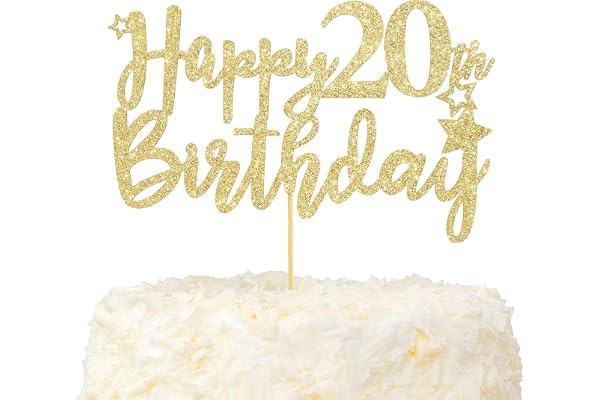 LOVENJOY Decoration Gateau Anniversaire 20 Ans Doré Glitter Cake Topper Happy 20th Birthday Deco Gateau Pour Décoration 20e Fête D'anniversaire