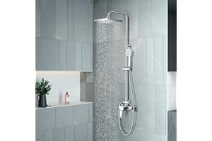 ‎KOMIRO KOMIRO Duschset mit Armaturen, Duschsystem mit Einhebelmischer-Brausearmatur, verstellbarer Brausestange und quadratischem Duschkopf, Regendusche mit Armatur