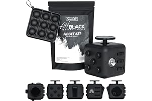 All Black Everything - Fidget Set Comprenant Un Fidget Cube incluant Un Fidget Popper Gratuit, Noir, Fidget Cube, Fidget popit, TDAH, Anti-anxiété & nervosité, Aide à la Concentration