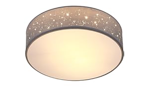 ‎MONZANA MONZANA® Ceiling Light Starry Sky Living Room Bedroom E27 Grey Round 38 cm Fabric Shade 2 Bulbs 40 W Kitchen Lamp Ceiling Light Fabric Ceiling Lamp