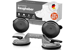 NATUMO® Saugheber [2er Set] - Glassauger mit 100kg Tragkraft - Vakuumheber mit ergonomischen & rutschfesten Griffen für Fliesen, Möbel, Glas, Laminat, Vinyl & Terrassenplatten [Silber]
