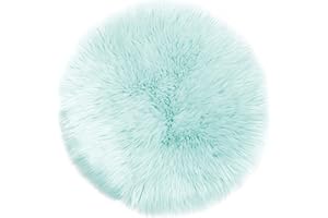 Teppich Wölkchen Schaffell Lammfell Imitat, Fell Rund, Fellteppich Rund, Kunstfell Teppich | Flauschiger Teppich Wohnzimmer, Bettvorleger Schlafzimmer | Blau Türkis - Rund 60cm