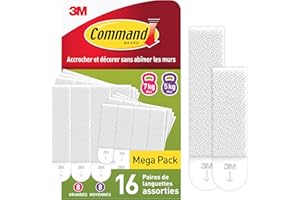 Command Languettes Accroches Tableaux Moyen et Grand Modèles, Blanc, 8 x 2 L + 8 X 2 M, 32 Languettes - Fixation sans Dommage