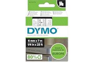 DYMO Authentic D1 Labels | Black Print on Clear Tape | 6 mm x 7 m | Self-Adhesive Labels for LabelManager Label Makers | Made in Europe