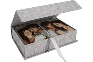 Hiwhy Photo Storage Box 20.5x25.5 cm, Linen Photo Box, Memory Boxes Perfect to Store Your Pictures, Certificates, Scrapbooking Supplies, Keepsakes and Jewelry Grey