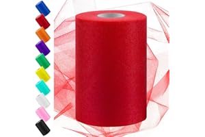 Swpeet - Rollo de tela de tul rojo de poliéster de 15,2 cm x 91,4 metros, bobina de tela de tul, carrete de malla de poliéster ideal para manualidades hechas a mano fiesta de cumpleaños decoraciones