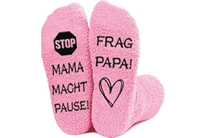 Gemtte Socken Geschenk Mama 38-41 Rutschfest Baumwolle, Lustige Socken Frauen MAMA MACHT PAUSE! FRAG PAPA! Geschenk Damen für Valentinstag, Muttertag