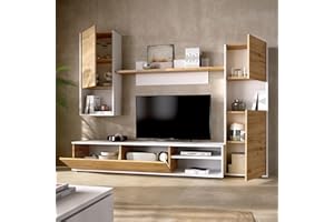 Dmora Parete attrezzata Foraker, Set da Soggiorno Porta TV, Mobile Salotto Multiuso, 220x41h180 cm, Rovere Nodi e Bianco