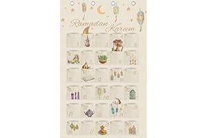 TARKLANDA Ramadan Adventskalender als Wandkalender aus Stoff, Adventskalender zum Befüllen mit 30 Taschen, Wandteppich Hängend zum Wand Tür Deko Ramadan Mubarak Kalender Stoffbeutel