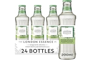 THE LONDON ESSENCE CO. The London Essence, Co. Mélangeur à cocktail premium Orange sanguine et fleur de sureau, 200 ml, lot de 24 bouteilles, sans conservateurs ni arômes artificiels, faible teneur en calories