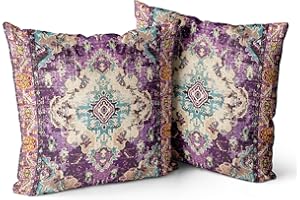 Snylcce Set of 2 Bohemian Style Cushion Covers 50x50 cm Decorative Square Throw Pillow Covers 20x20 Inch Sofa Car Pillowcase for Outdoor Home Bed Living Room Couch Decor (Purple)