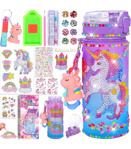 Gourde DIY Licorne 600ml Pour Enfants - Kit Créatif Avec Autocollants Et Porte-clés - Sans BPA