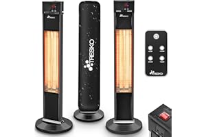 TRESKO Stufa a Infrarossi 2000W a Torre con Telecomando | Riscaldatore elettrico a Infrarossi con 3 Livelli di Calore | Stufa elettrica a infrarossi da Terrazzo per Fuori e Dentro