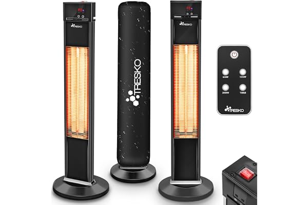 TRESKO Radiateur infrarouge sur pied 2000W | Chauffage radiant électrique pour terrasse | intérieur et extérieur | sol | avec pied et télécommande