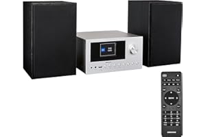 MEDION P85003 Mini Chaîne HiFi avec Lecteur CD (WiFi, Bluetooth, Radio Internet, Dab +, USB, AUX, Égaliseur, Écran Couleur TFT avec télécommande, 2X 15 W RMS) Argent