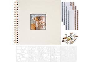 Vienrose Álbum de Fotos Scrapbook, 20,5x20,5 cm Álbum de Recortes con Cubierta de Lino y 40 Páginas Blancas Kraft, Familia, Boda, Viaje DIY Scrapbooking Supplies Set. Beige