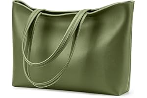 KALIDI - Grande borsa a mano da donna in pelle sintetica PU, shopper, tote bag, impermeabile, con chiusura lampo, per lavoro, viaggi, shopping, scuola