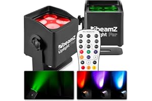 ‎BEAMZ BeamZ BBP44 Akku Uplight 2er Set Mini 4x4 Watt LED Par Strahler Outdoor, RGWB, 25h Akkulaufzeit, IP65, Bühnenbeleuchtung, Soundmodus, 0-100% Dimmer, Automodi, Bühnenlicht, Inkl. Fernbedienung