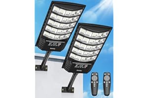 Gefolly Lampione Solare Led Esterno con Telecomando, IP67 Impermeabile Lampada Stradale Solare con Sensore di Movimento, 6500K Super Bright Lampioni da Giardino Esterno Solari per Garage-2Pack